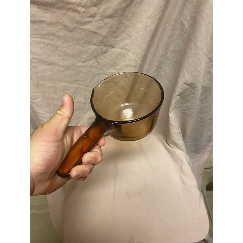 Vintage Pyrex Corning Vision Ware Amber 0.7L Glass Cook Pot Spout No Lid France